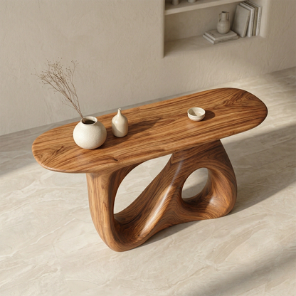 Sculptural Organic Solid Wood Console Table for Modern Interiors - Woodenecho