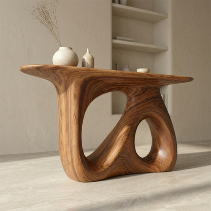 Sculptural Organic Solid Wood Console Table for Modern Interiors - Woodenecho