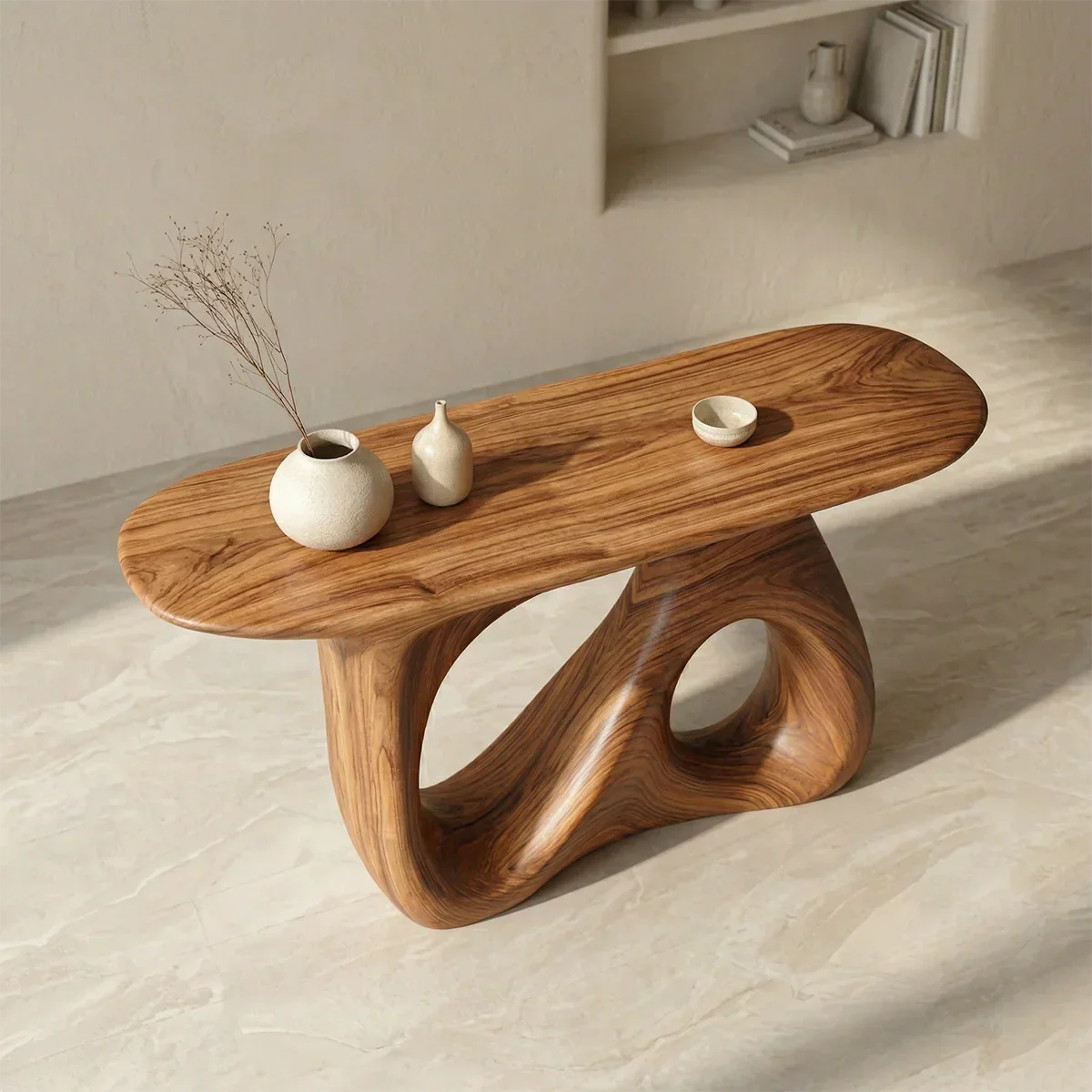 Sculptural Organic Solid Wood Console Table for Modern Interiors - Woodenecho