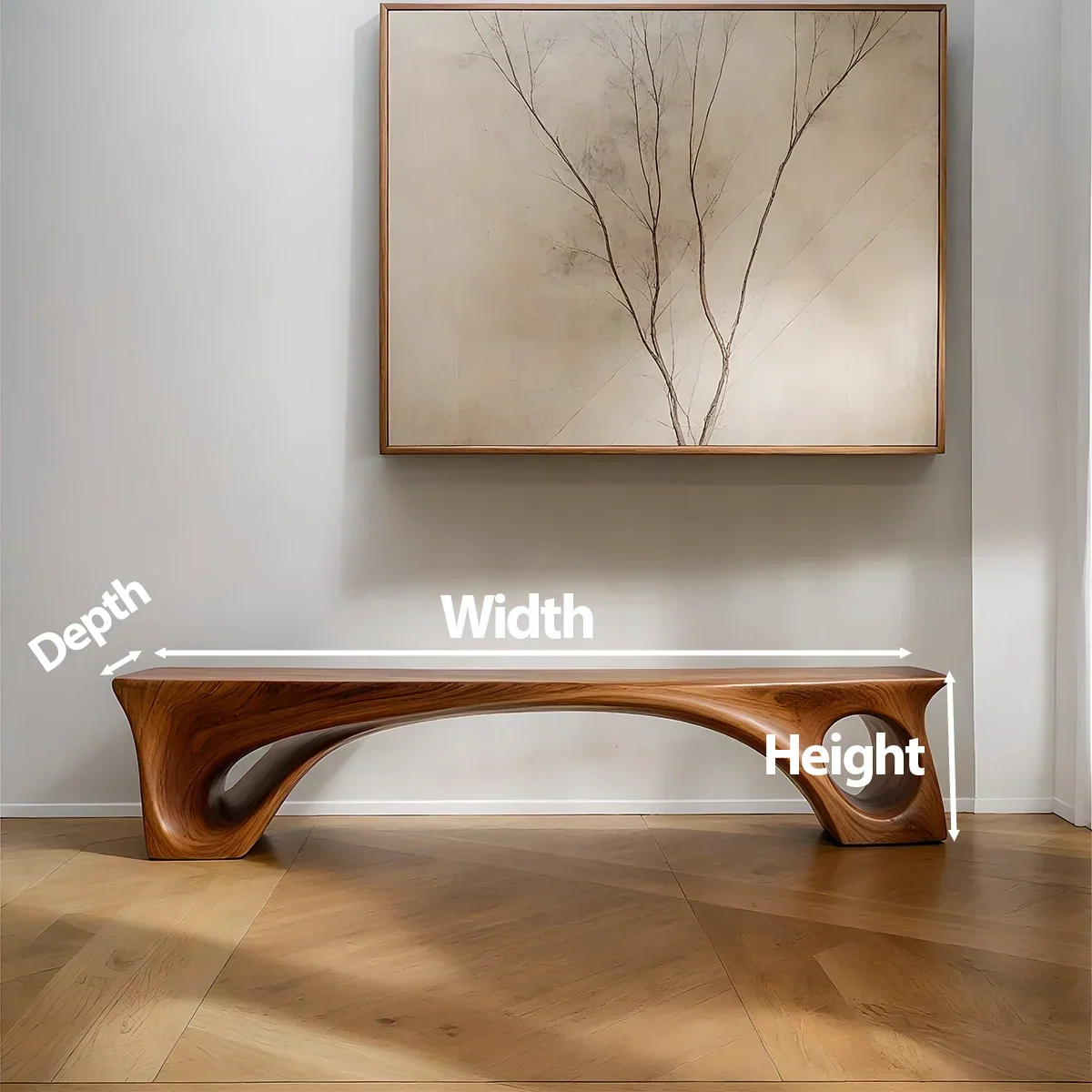 Sculptural Solid Wood Bench – Fluid Modern Form - Rustirawood