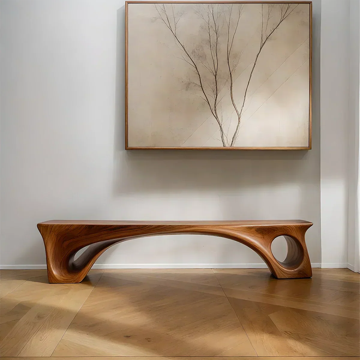 Sculptural Solid Wood Bench – Fluid Modern Form - Woodenecho