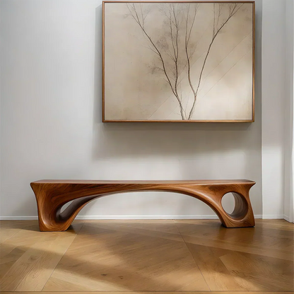 Sculptural Solid Wood Bench – Fluid Modern Form - Woodenecho