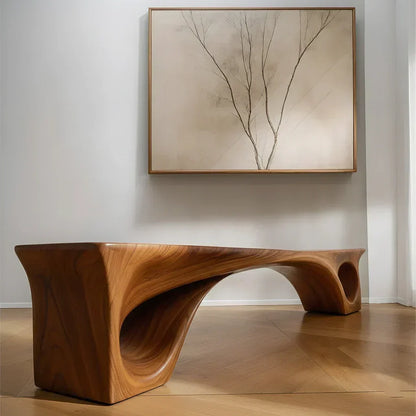 Sculptural Solid Wood Bench – Fluid Modern Form - Woodenecho