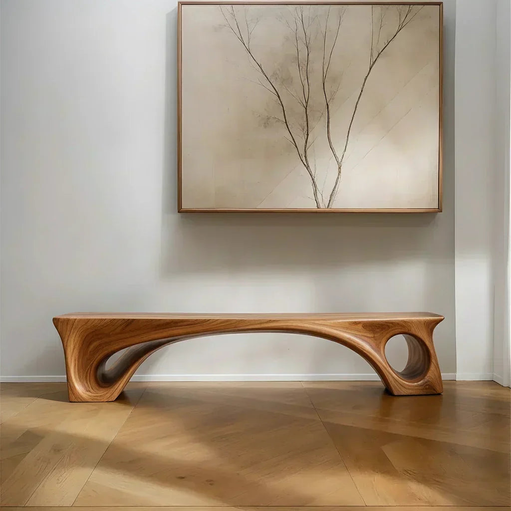 Sculptural Solid Wood Bench – Fluid Modern Form - Woodenecho