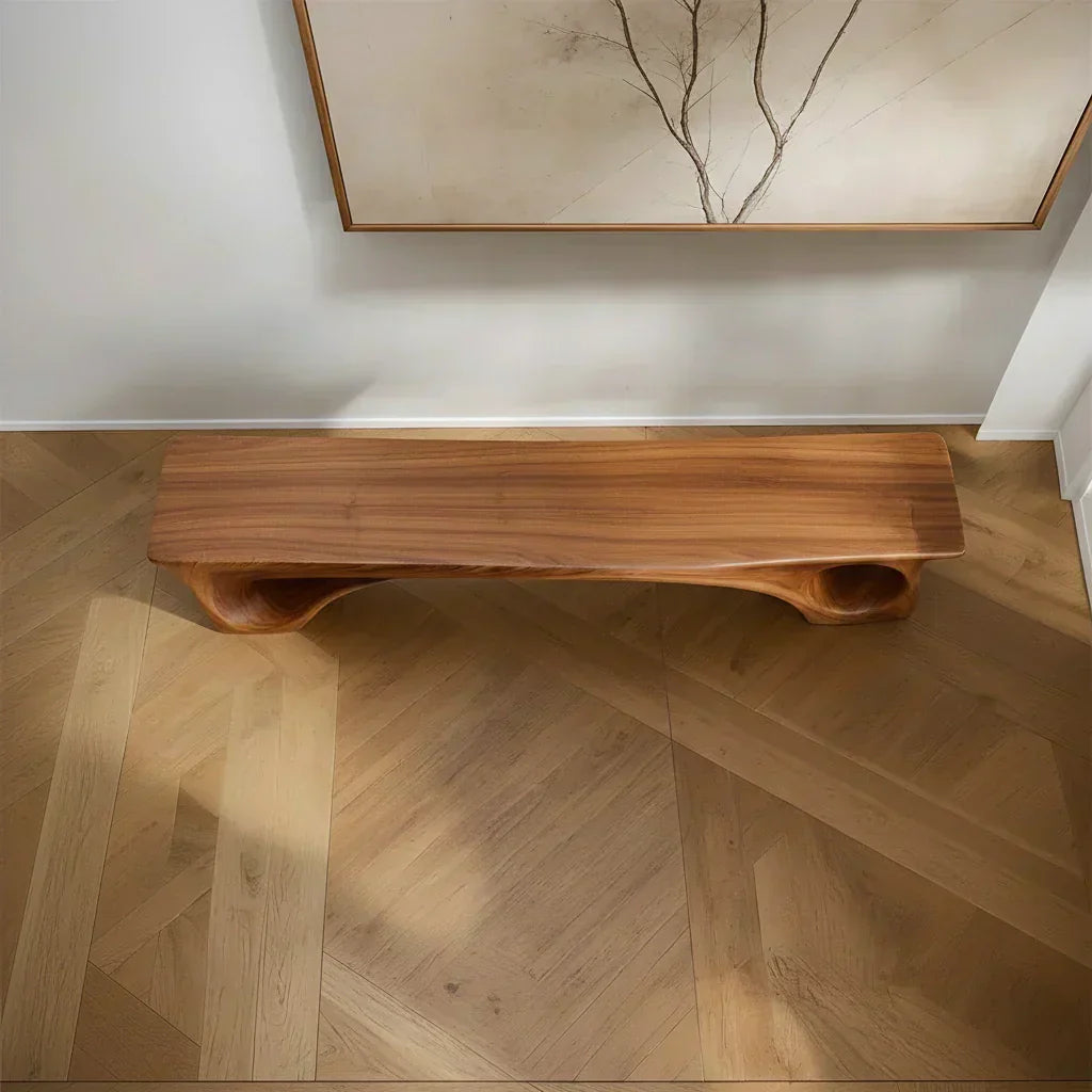 Sculptural Solid Wood Bench – Fluid Modern Form - Woodenecho