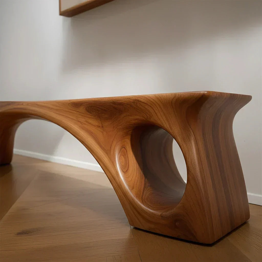 Sculptural Solid Wood Bench – Fluid Modern Form - Woodenecho