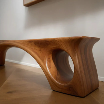Sculptural Solid Wood Bench – Fluid Modern Form - Woodenecho