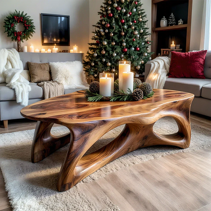 Sculptural Solid Wood Coffee Table – Handcrafted Natural Finish - Rustirawood