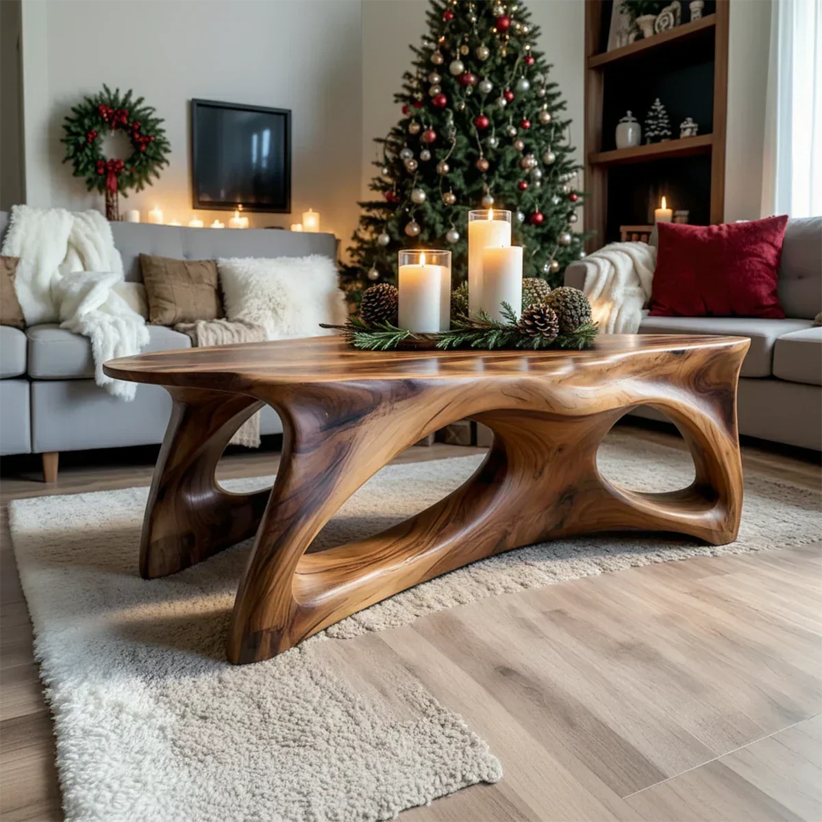 Sculptural Solid Wood Coffee Table – Handcrafted Natural Finish - Rustirawood