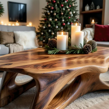Sculptural Solid Wood Coffee Table – Handcrafted Natural Finish - Woodenecho