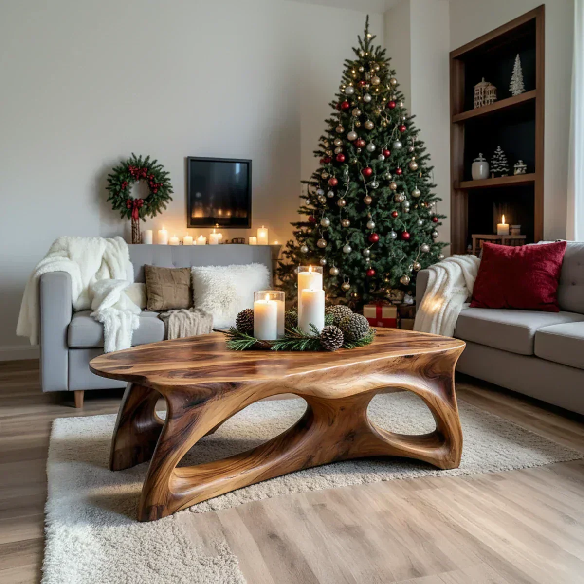 Sculptural Solid Wood Coffee Table – Handcrafted Natural Finish - Woodenecho