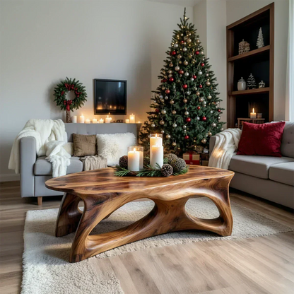 Sculptural Solid Wood Coffee Table – Handcrafted Natural Finish - Woodenecho