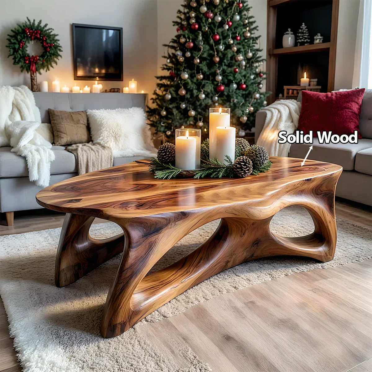 Sculptural Solid Wood Coffee Table – Handcrafted Natural Finish - Woodenecho
