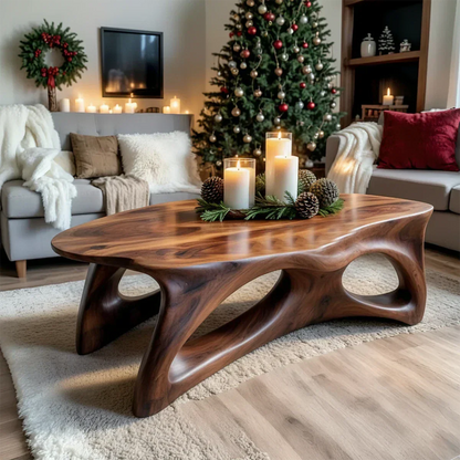 Sculptural Solid Wood Coffee Table – Handcrafted Natural Finish - Woodenecho