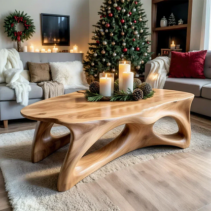 Sculptural Solid Wood Coffee Table – Handcrafted Natural Finish - Woodenecho