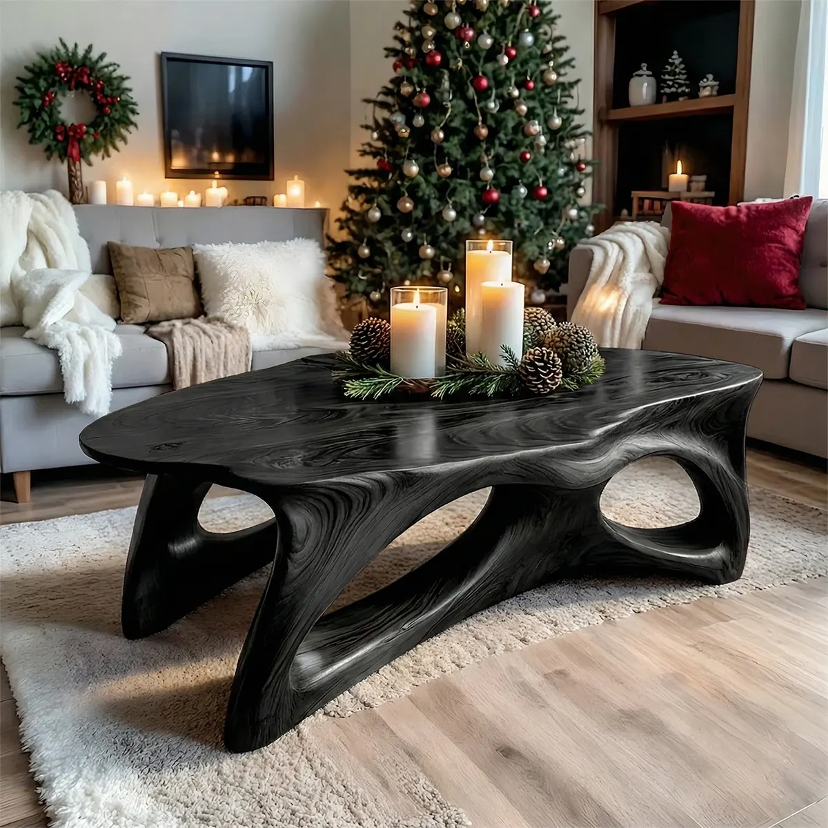 Sculptural Solid Wood Coffee Table – Handcrafted Natural Finish - Woodenecho