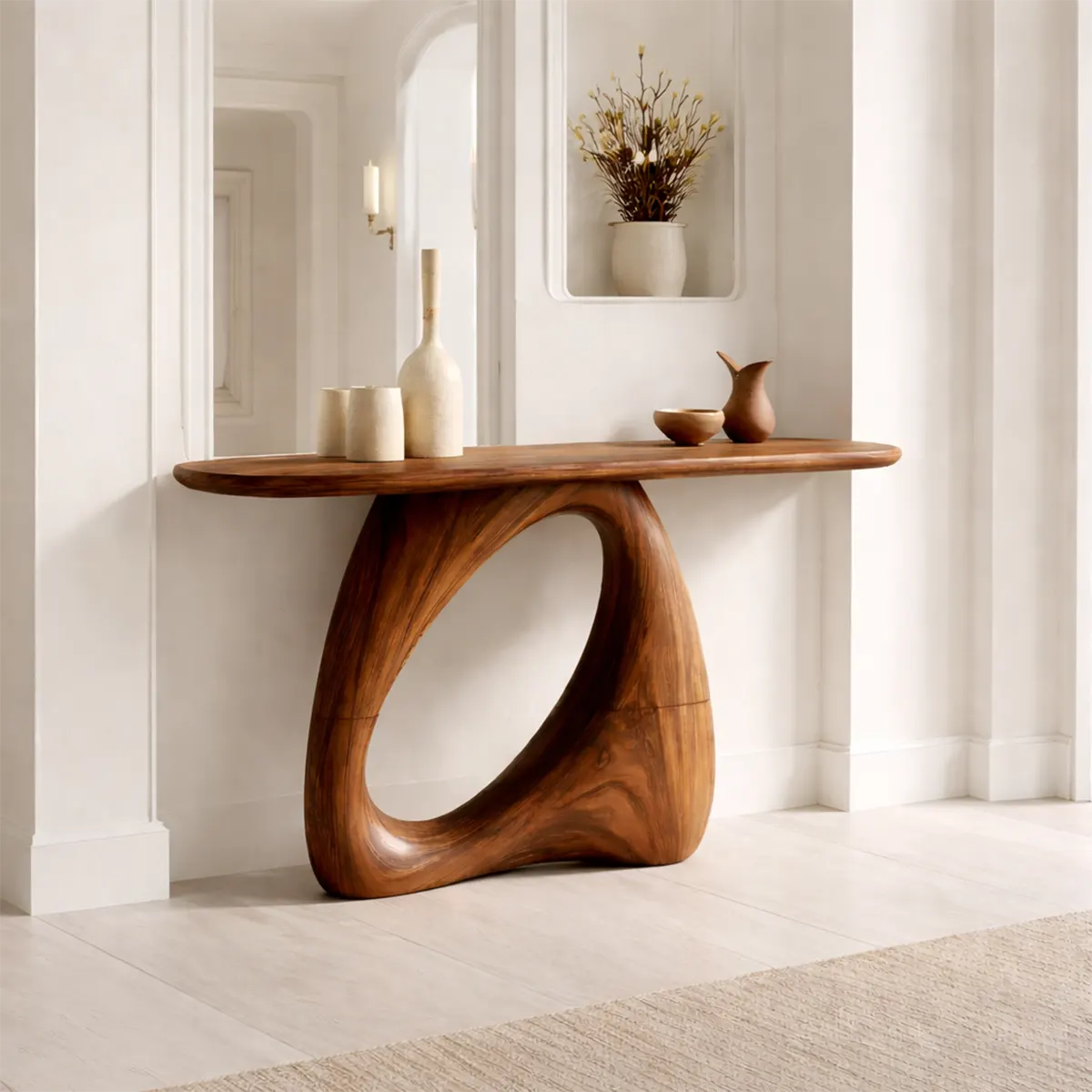 Sculptural Solid Wood Console Table with Organic Modern Entryway Design - Woodenecho