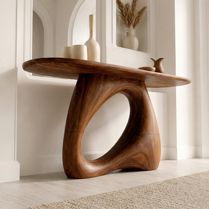 Sculptural Solid Wood Console Table with Organic Modern Entryway Design - Woodenecho