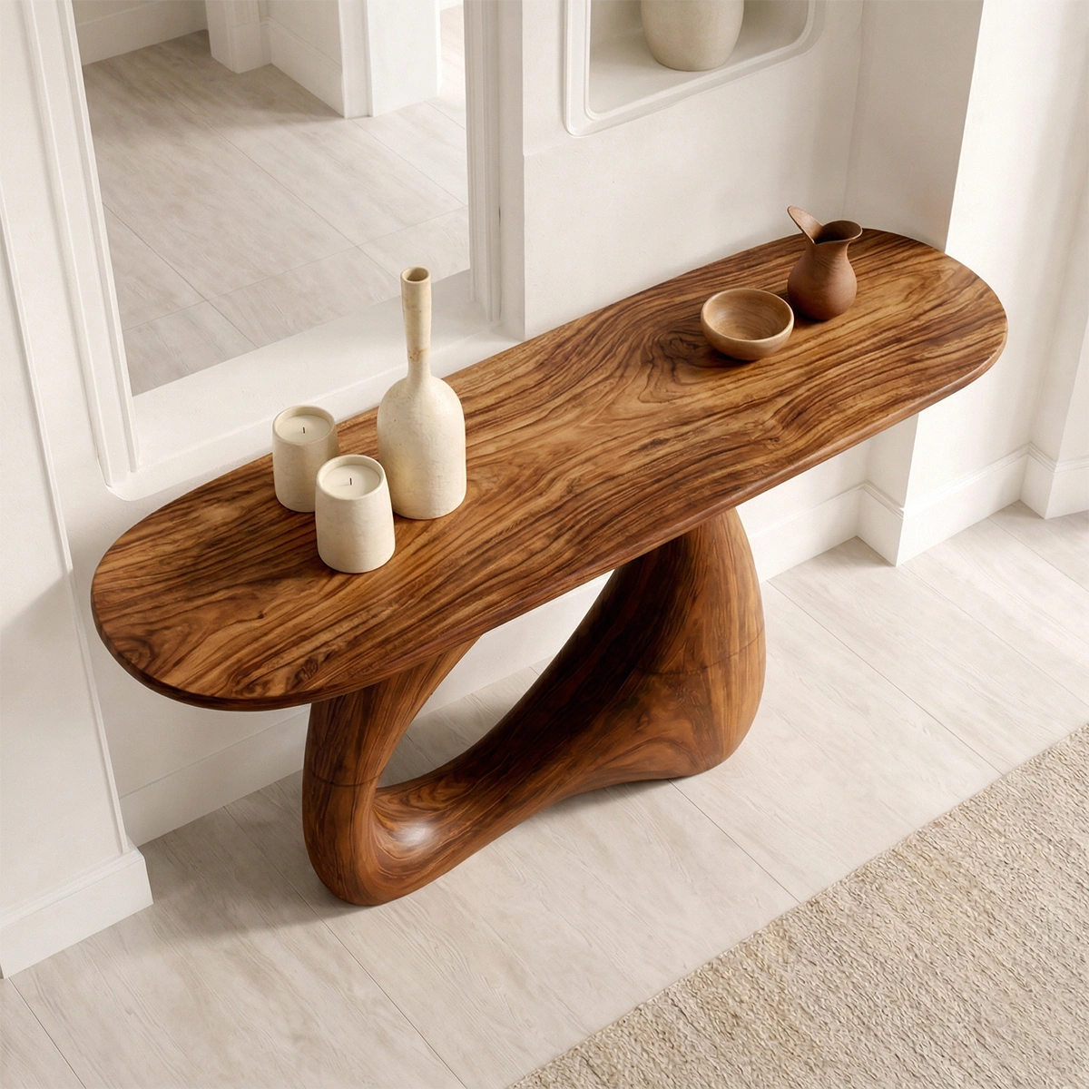 Sculptural Solid Wood Console Table with Organic Modern Entryway Design - Woodenecho
