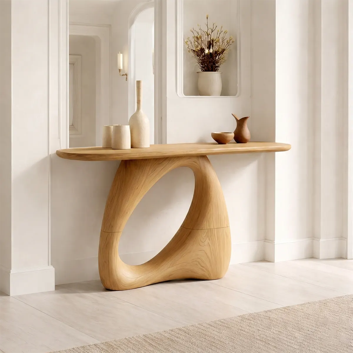 Sculptural Solid Wood Console Table with Organic Modern Entryway Design - Woodenecho