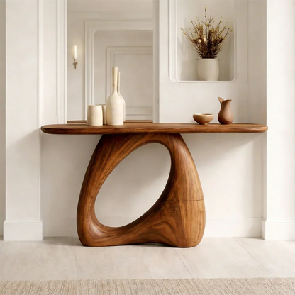 Sculptural Solid Wood Console Table with Organic Modern Entryway Design - Woodenecho