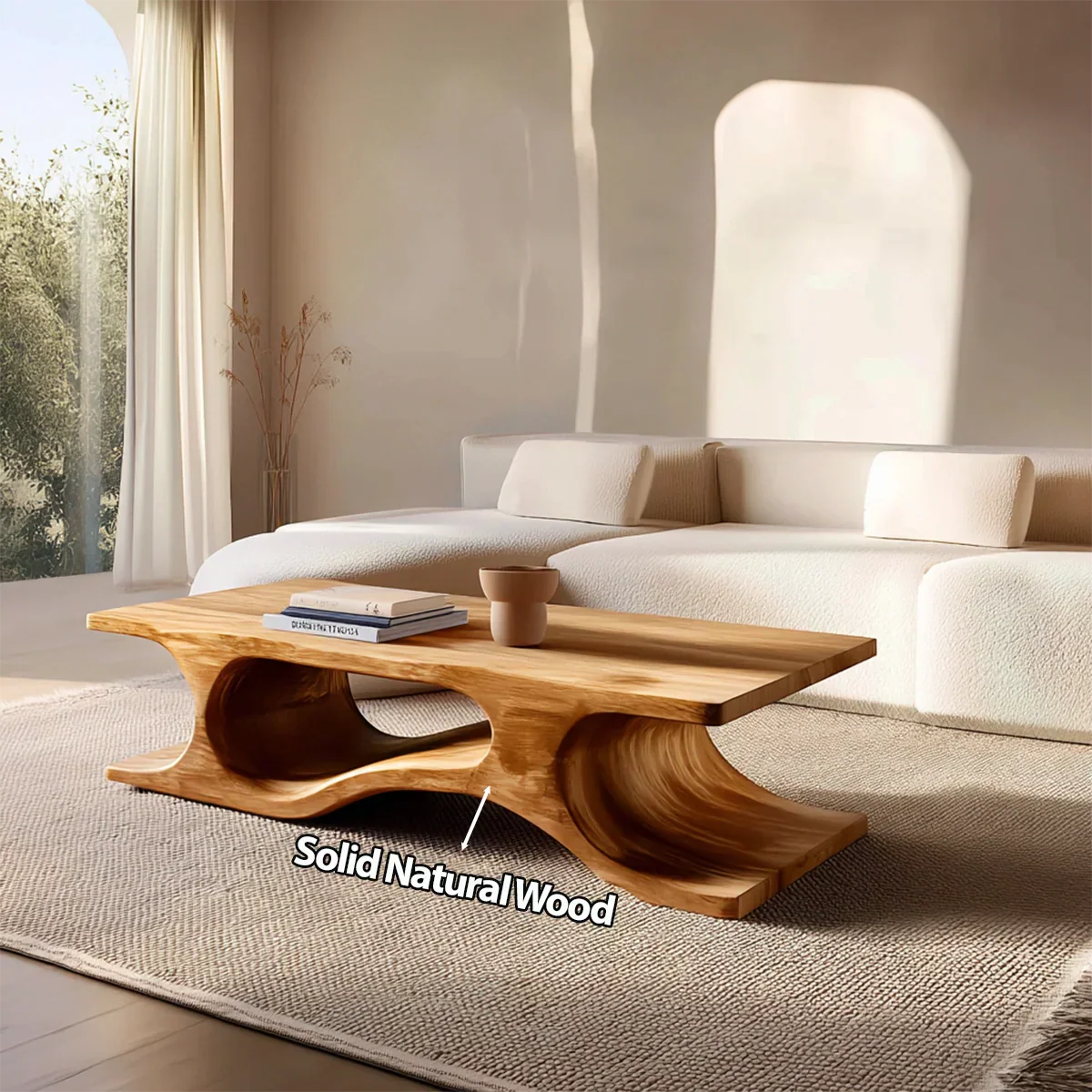 Sculptural Wave Base Coffee Table in Organic Natural Solid Wood - Rustirawood