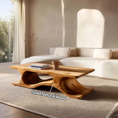 Sculptural Wave Base Coffee Table in Organic Natural Solid Wood - Rustirawood