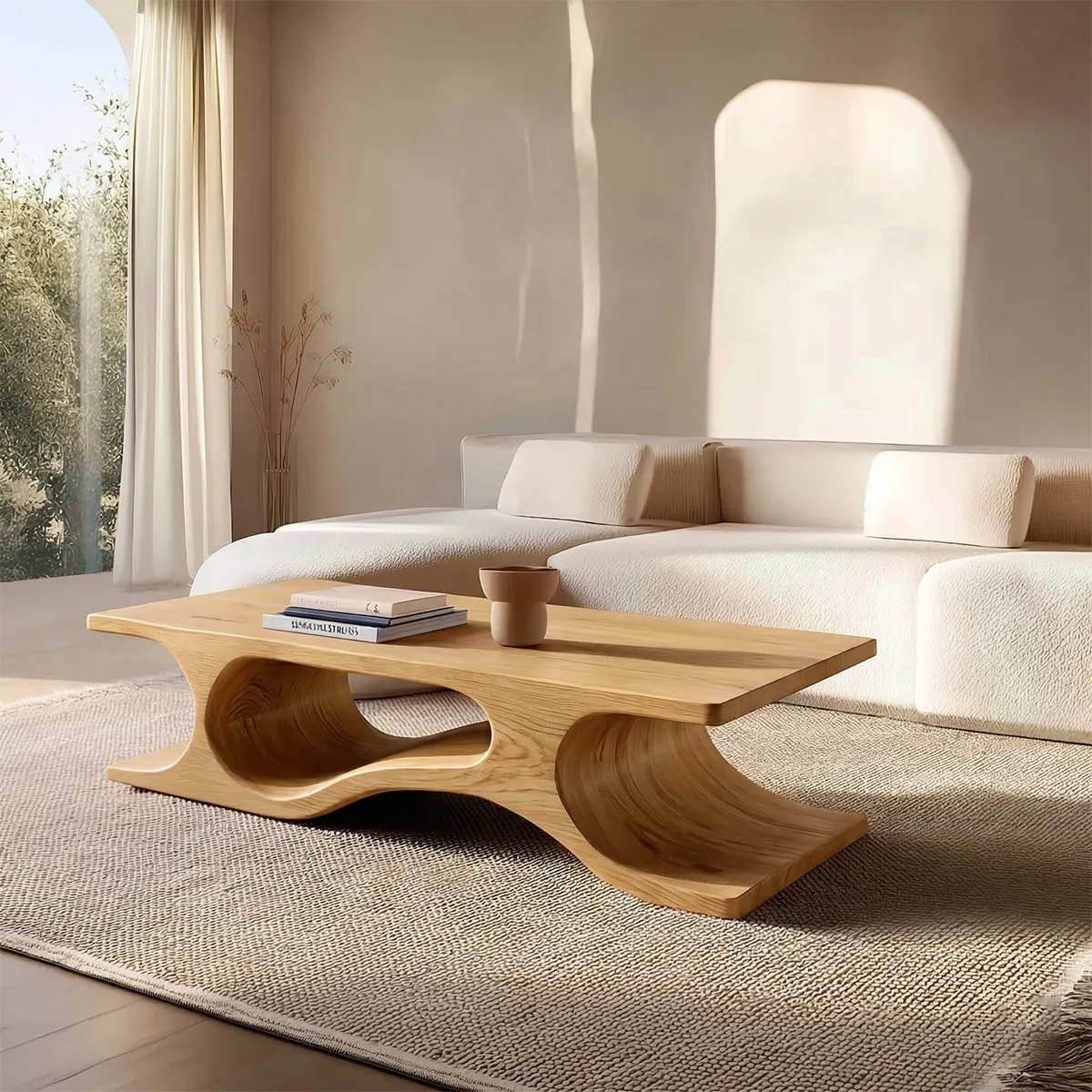 Sculptural Wave Base Coffee Table in Organic Natural Solid Wood - Rustirawood