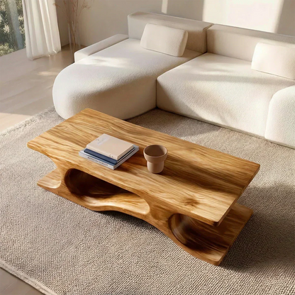 Sculptural Wave Base Coffee Table in Organic Natural Solid Wood - Woodenecho