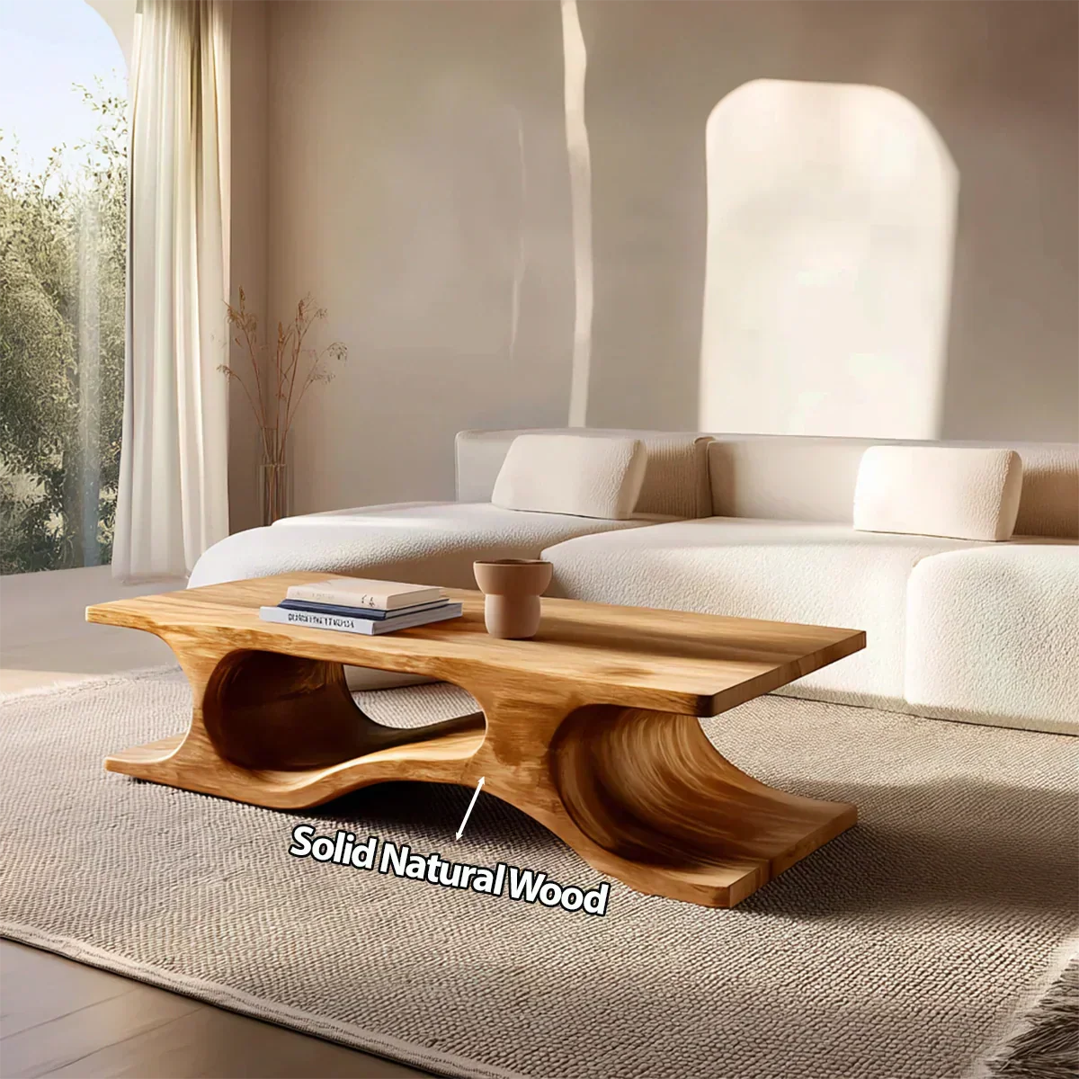 Sculptural Wave Base Coffee Table in Organic Natural Solid Wood - Woodenecho