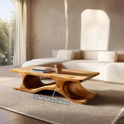 Sculptural Wave Base Coffee Table in Organic Natural Solid Wood - Woodenecho