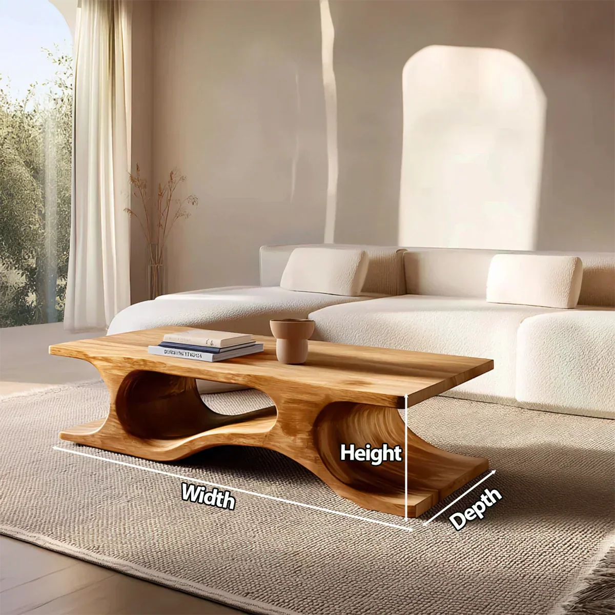 Sculptural Wave Base Coffee Table in Organic Natural Solid Wood - Woodenecho