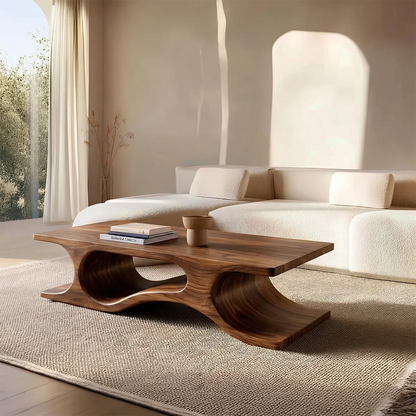 Sculptural Wave Base Coffee Table in Organic Natural Solid Wood - Woodenecho