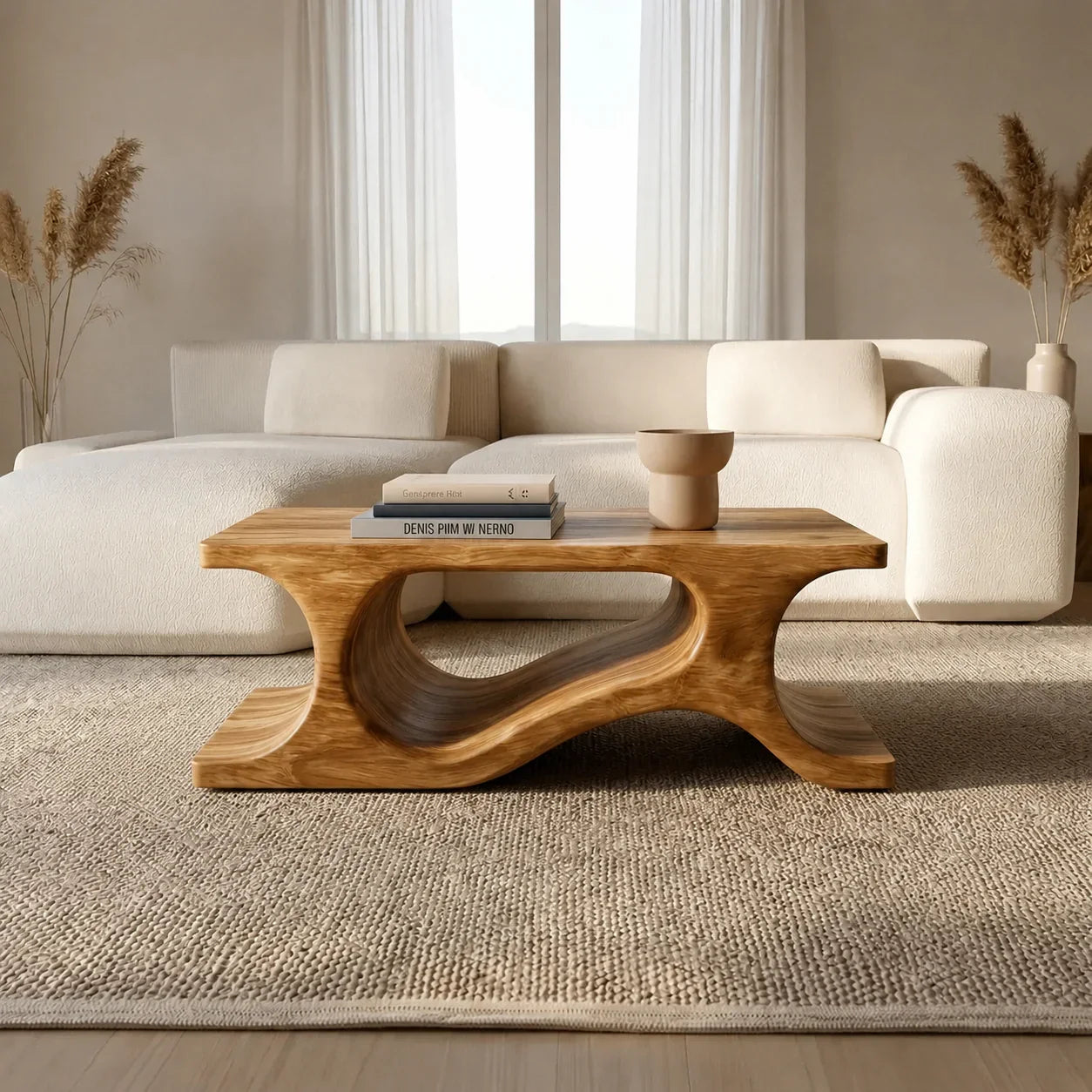 Sculptural Wave Base Coffee Table in Organic Natural Solid Wood - Woodenecho