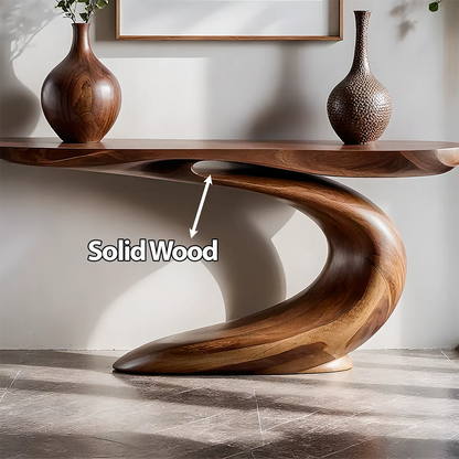 Solid Walnut Finish Wave Console Table – Modern Sculptural Design - Rustirawood