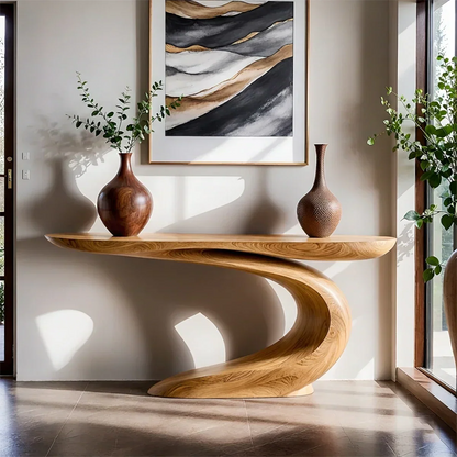 Solid Walnut Finish Wave Console Table – Modern Sculptural Design - Rustirawood