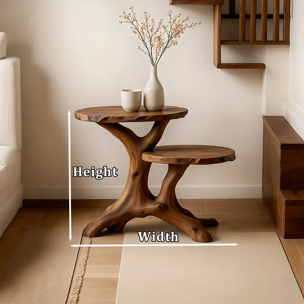 Solid Wood Accent Table – Modern Sculptural Branchform Duo Design - Rustirawood