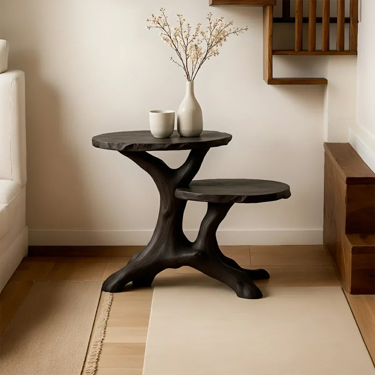 Solid Wood Accent Table – Modern Sculptural Branchform Duo Design - Rustirawood