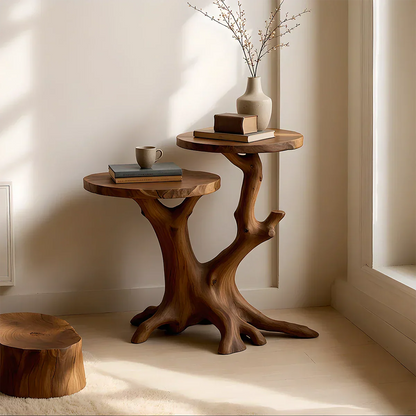 Solid Wood Accent Table – Modern Sculptural Branchform Twin Design - Rustirawood