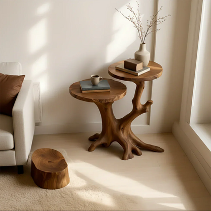 Solid Wood Accent Table – Modern Sculptural Branchform Twin Design - Rustirawood