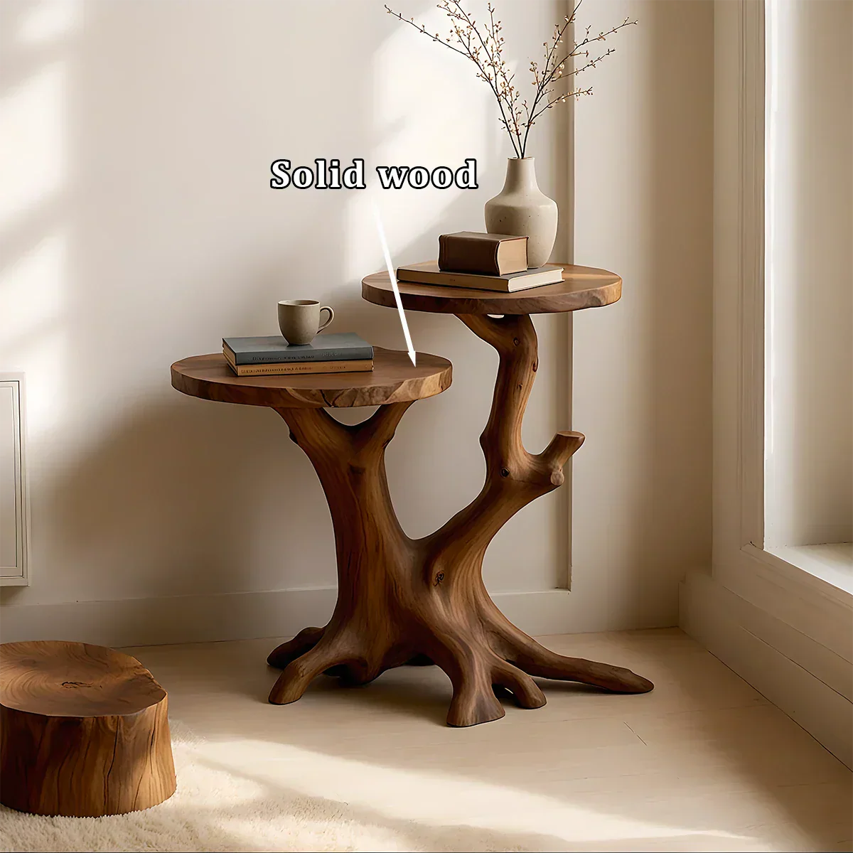 Solid Wood Accent Table – Modern Sculptural Branchform Twin Design - Rustirawood