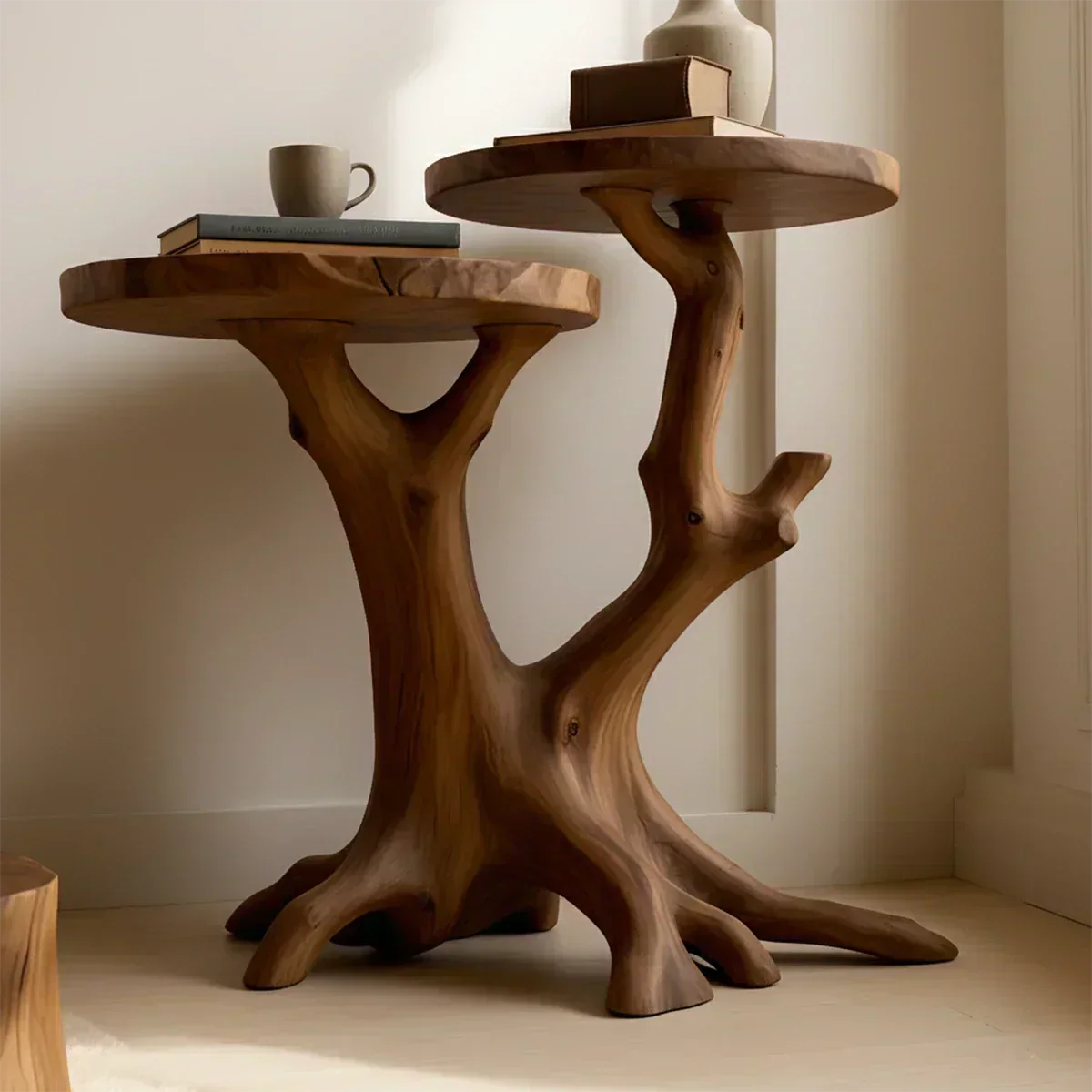 Solid Wood Accent Table – Modern Sculptural Branchform Twin Design - Woodenecho