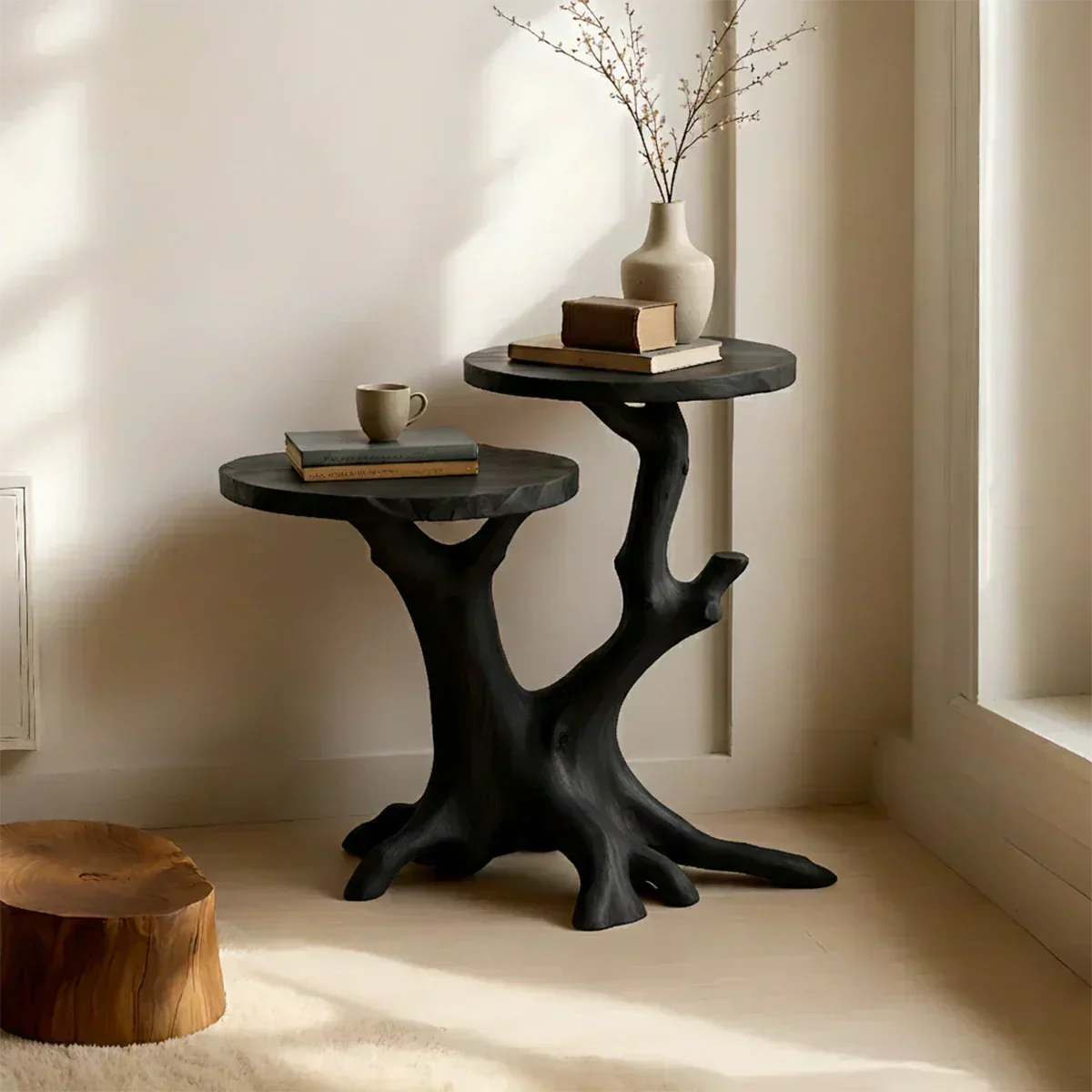 Solid Wood Accent Table – Modern Sculptural Branchform Twin Design - Woodenecho