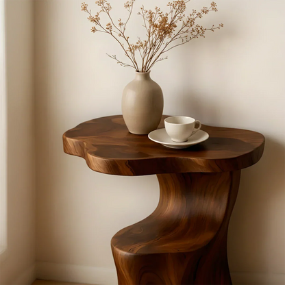 Solid Wood Accent Table – Modern Sculptural Flowform - Rustirawood
