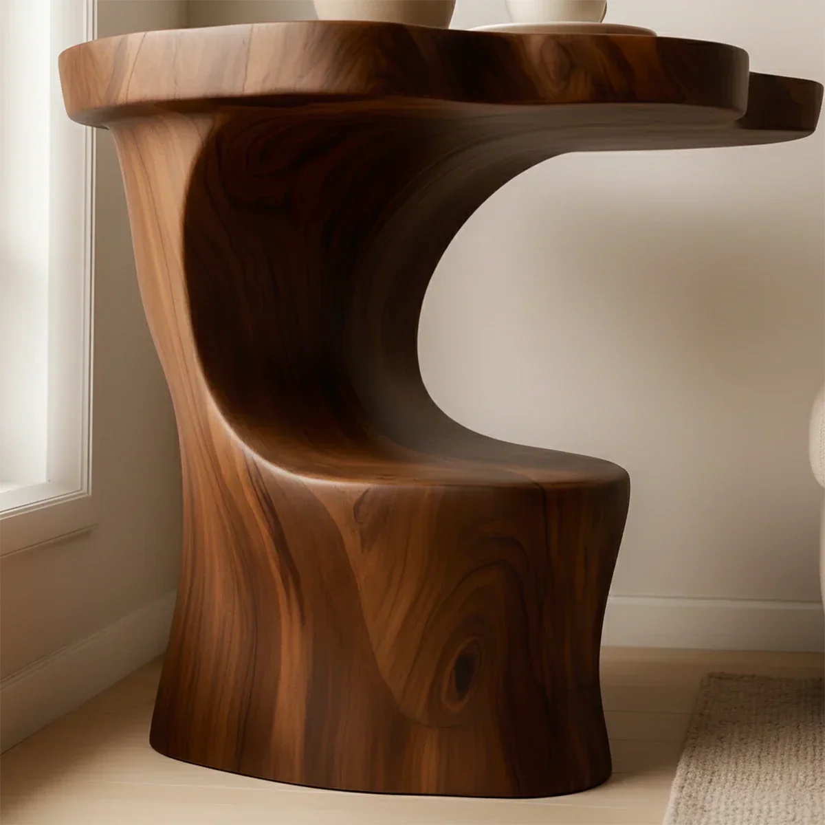 Solid Wood Accent Table – Modern Sculptural Flowform - Rustirawood