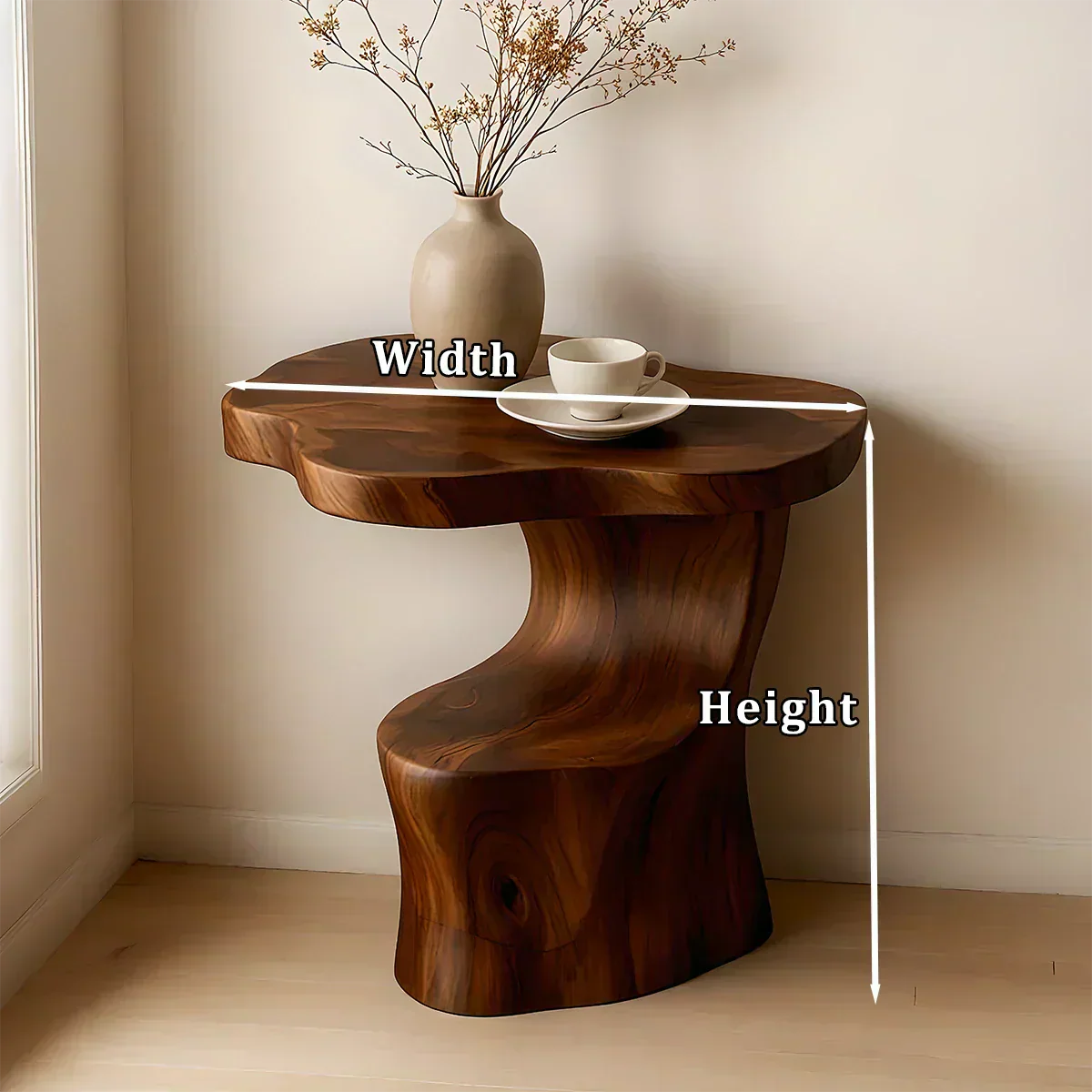 Solid Wood Accent Table – Modern Sculptural Flowform - Woodenecho