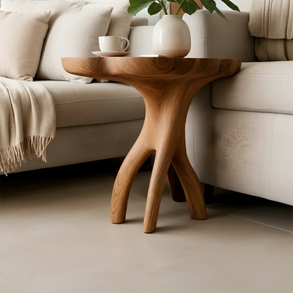Solid Wood Accent Table – Modern Sculptural Tri-Branch Design - Rustirawood
