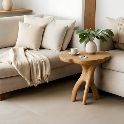 Solid Wood Accent Table – Modern Sculptural Tri-Branch Design - Rustirawood