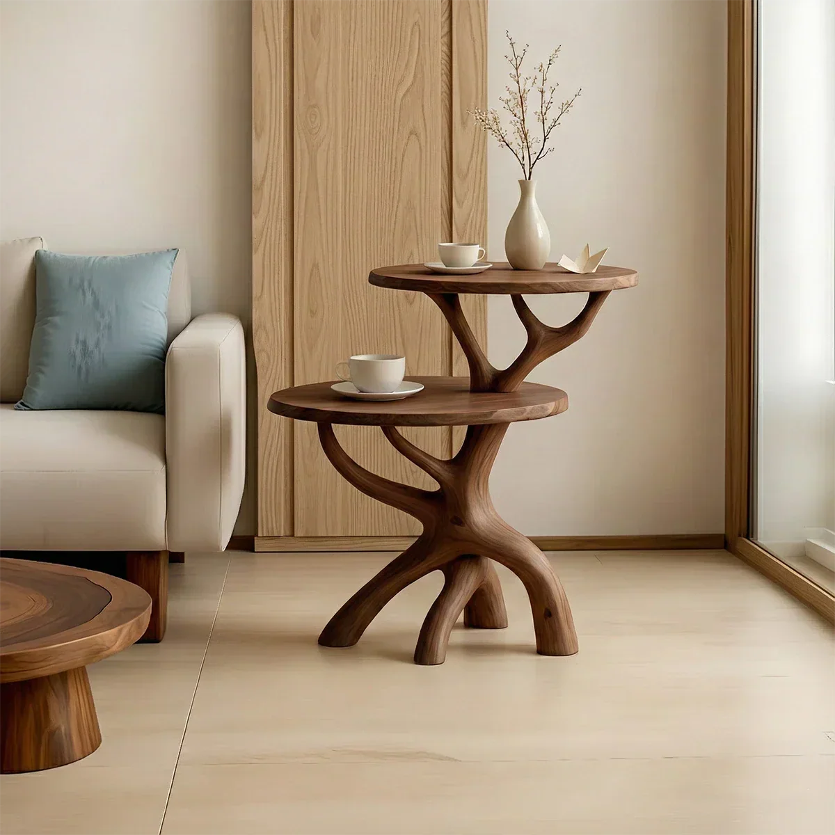 Solid Wood Accent Table Set – Modern Sculptural Branchform Design - Rustirawood