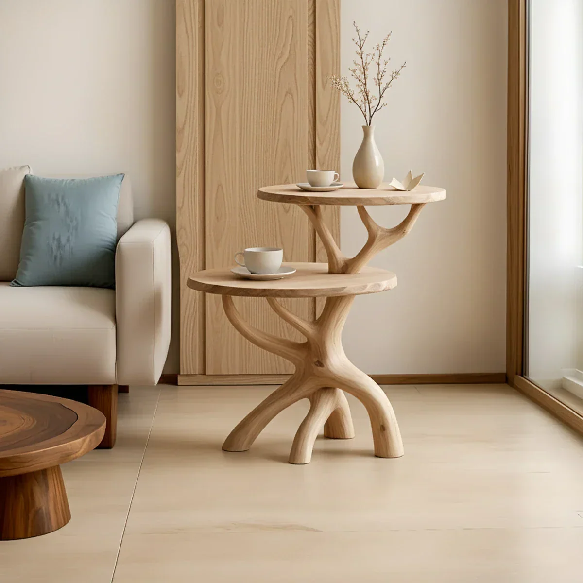 Solid Wood Accent Table Set – Modern Sculptural Branchform Design - Rustirawood